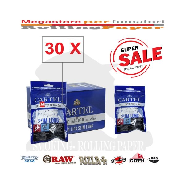 master-106 Cartel Slim 6 × 22 mm Filters – 30 Bags of 100 Filters