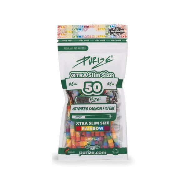 Purize Rainbow Extra Slim 6 mm Aktivkohlefilter – 50 Filter