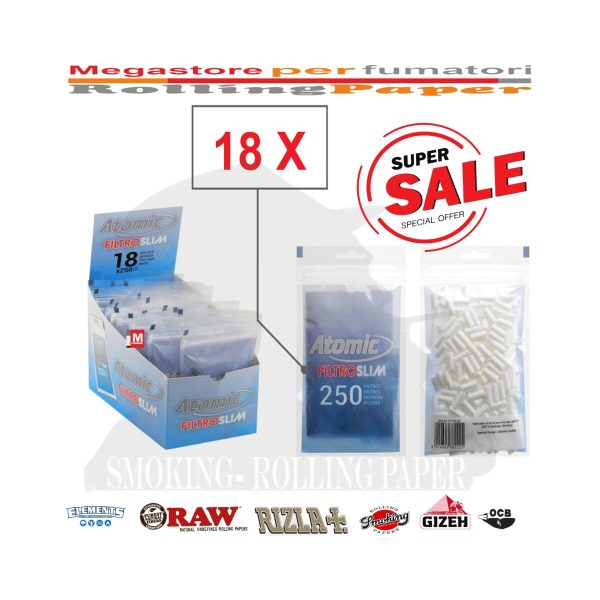 master-18 Filtri per sigarette Atomic Slim 6 mm – 18 bustine da 250 filtri