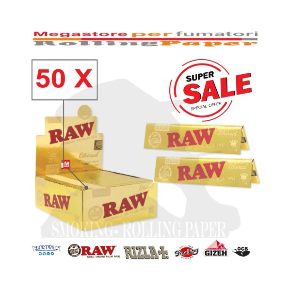 Cartine RAW Ethereal Premium Gold King Size – Confezione da 50 libretti