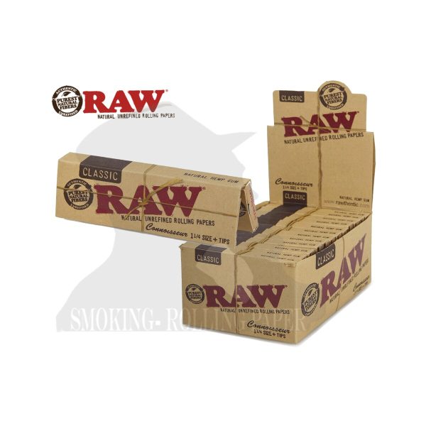 master-259 Papier à rouler RAW Classic Connoisseur Medium 1¼ avec filtres – lot de 24 carnets