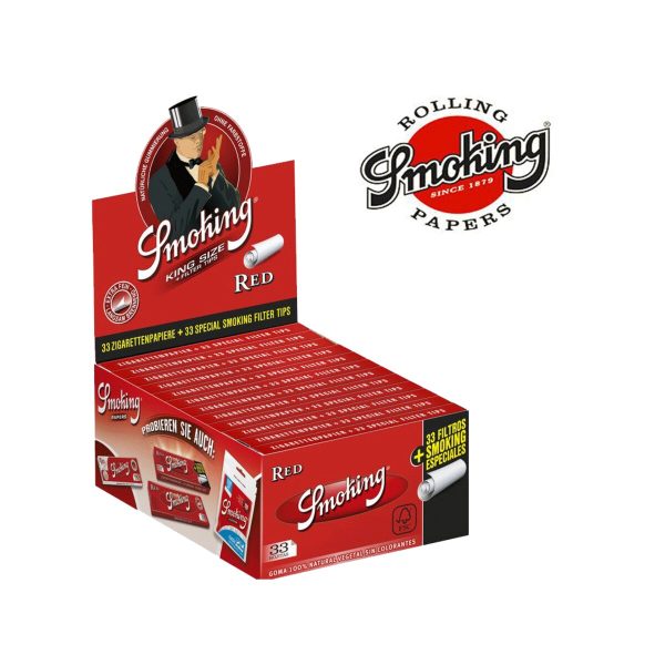 master-347 Smoking Red King Size Slim Zigarettenpapier mit Filtertips – Packung mit 24 Heftchen