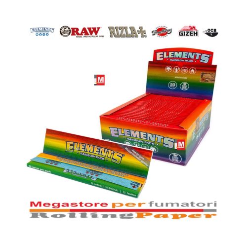 Cartine Elements Rainbow King Size Slim – Confezione da 50 libretti