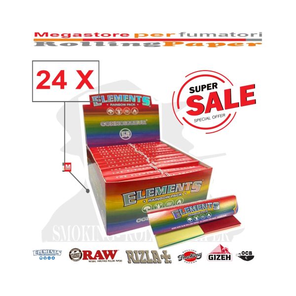 Elements Rainbow Connoisseur King Size Slim Zigarettenpapier mit Filtertips – Packung mit 24 Heftchen
